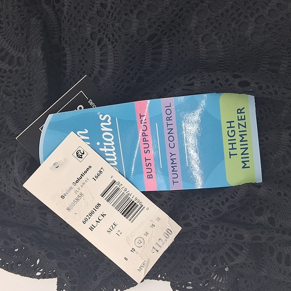 Swim Solutions Tummy-Control Flyaway Swimdress Black 12 - Picture 9 of 10